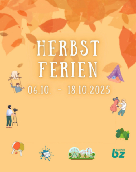 Herbst Ferien 2025 Orangefarbener Flyer