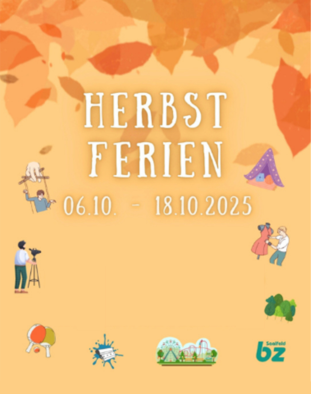 Herbst Ferien 2025 Orangefarbener Flyer