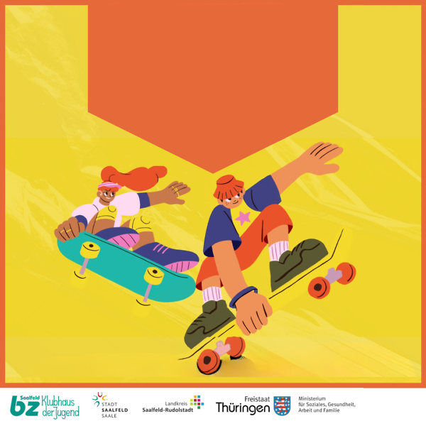 Zwei Cartoon-Skater auf gelbem Grund